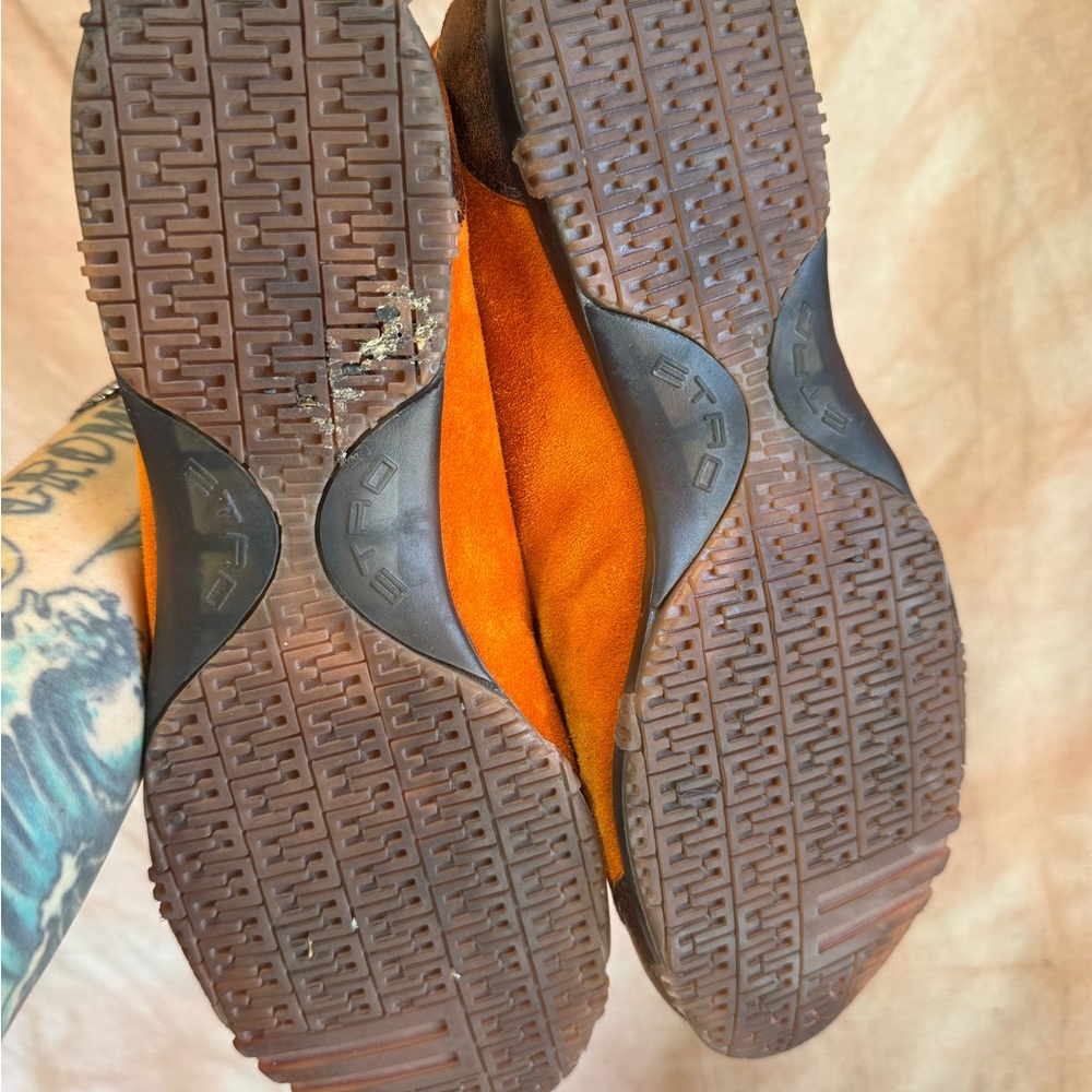 Etro Orange Suede Retro Sneakers — Designer Street Style - Picture 6 of 9